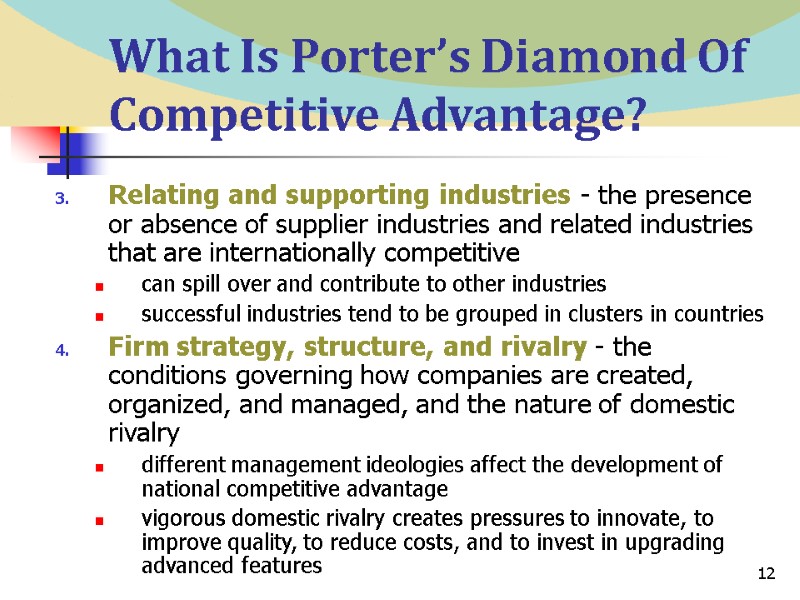 12 What Is Porter’s Diamond Of Competitive Advantage? Relating and supporting industries - the